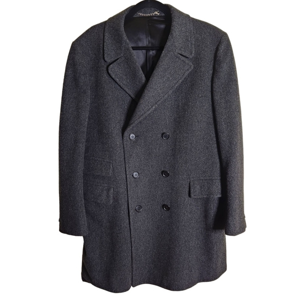 Vintage Gerolamo Tailors Gray Double Breasted Wool Coat Size 46Reg